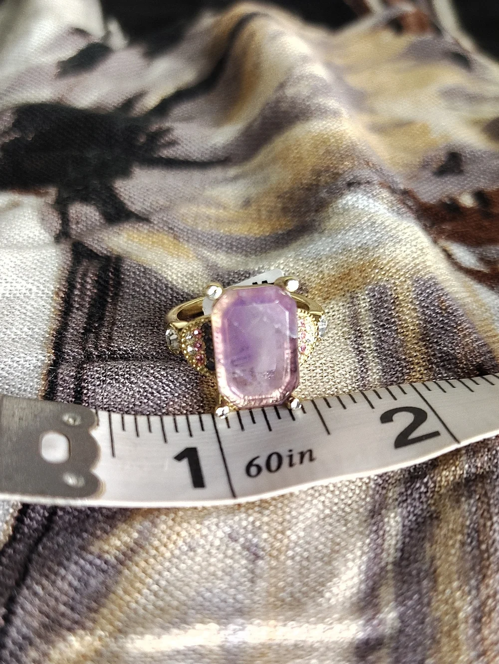 Amethyst Cocktail Ring Stainless Steel Women's Gemstone Crystal Ring Size 7